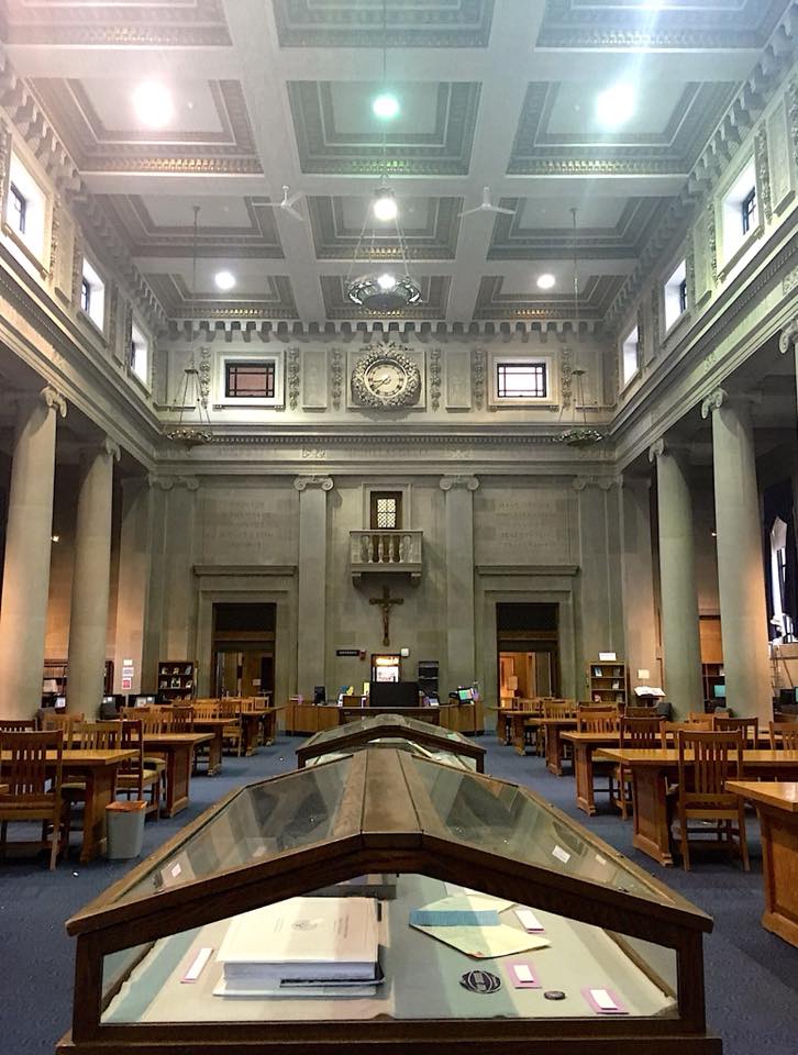 Photograph of the Main room in the Dinand library at holy cross. 