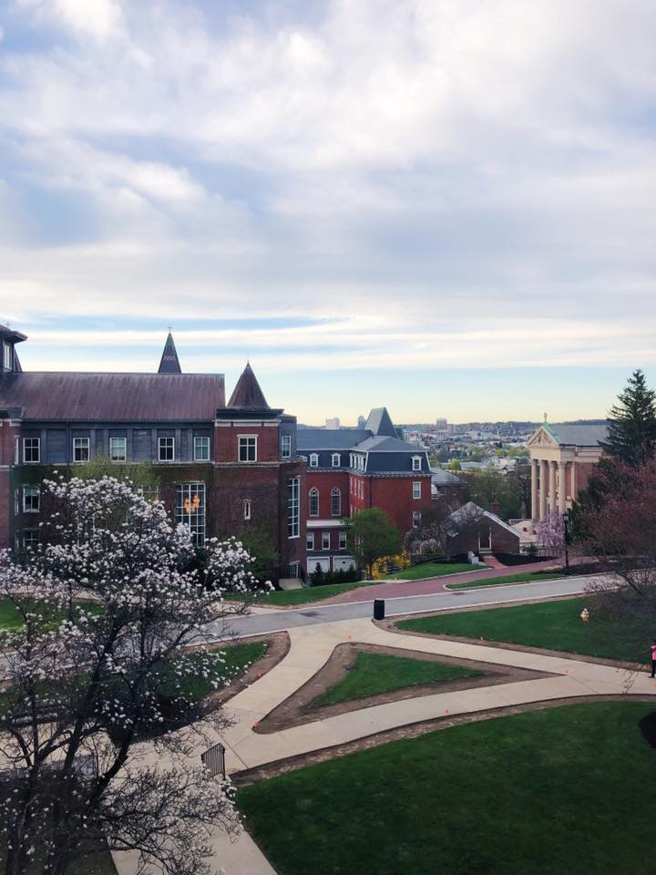 View of Holy Cross from a window in Healy Residence Hall. Worcester can be seen in the background.
