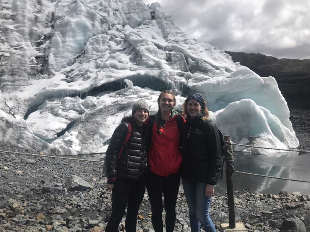 Grace, Lisa (exchange student and friend from Germany), and I in front of the Pastoruri Glacier