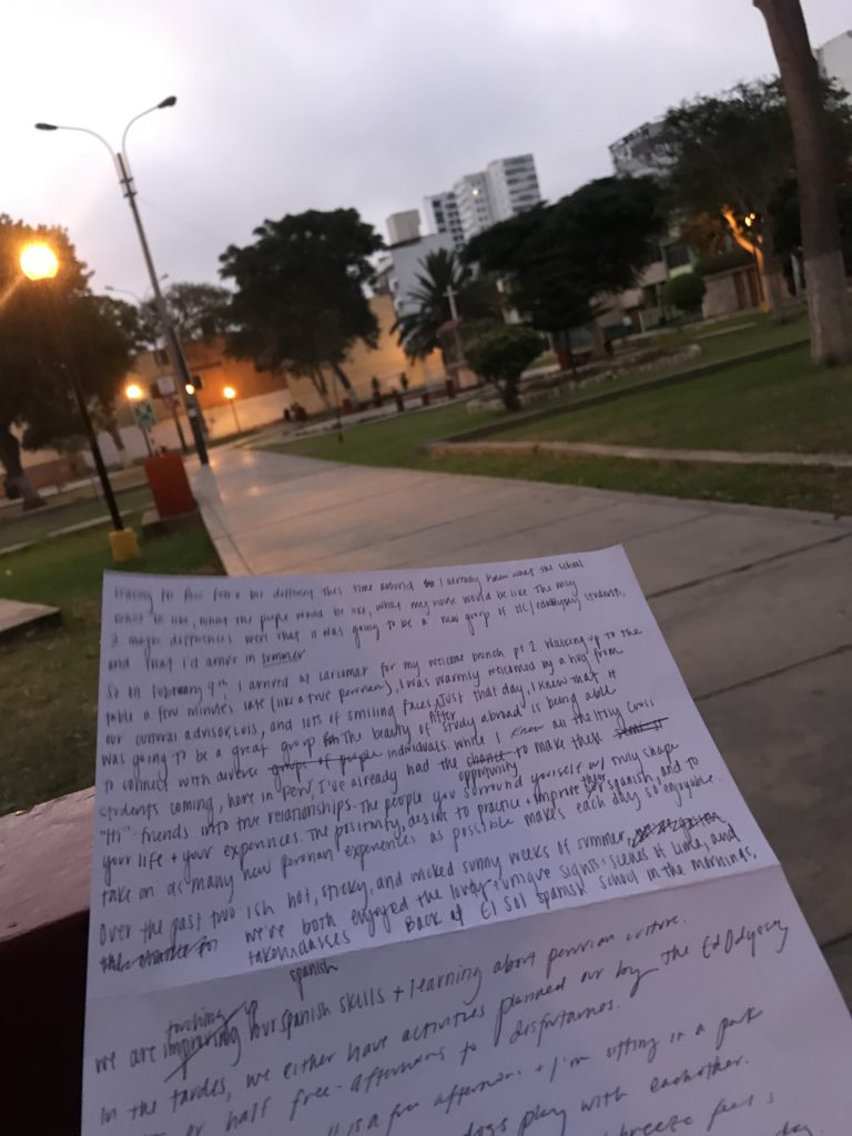 Blog written on paper in the park